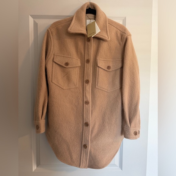 Aritzia Wilfred Free, Ganna Shirt Jacket, Tan Camel 100%  Merino wool size Small - Picture 2 of 11